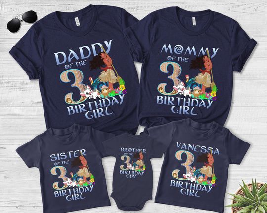 Personalized Disney Moana Birthday T-Shirts,Moana Birthday Girl,Disney Family Shirt,Mom Dad Disney Tee,Birthday Girl Custom Gift