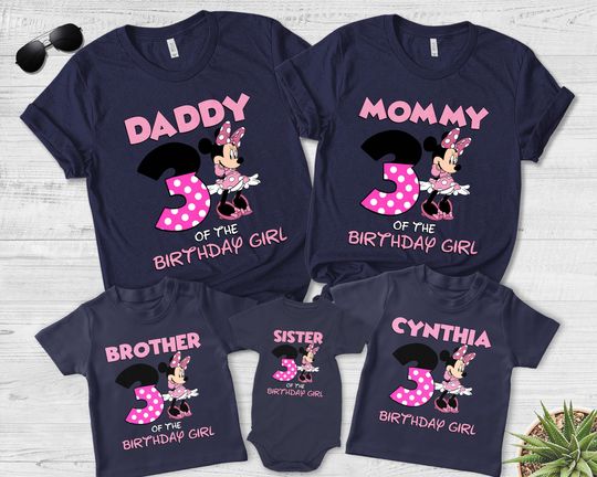 Personalized Minnie Mouse Birthday Girl T-Shirt, Girl's Disney Birthday Shirt, Disney World Minnie Mouse Family Matching Tee