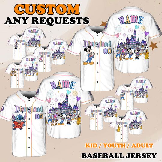 Disneyland 70th Anniversary Castle Jersey Shirt, Disney Characters Baseball Jersey, Disneyland Jersey, Disney Trip Shirt, Disney Party