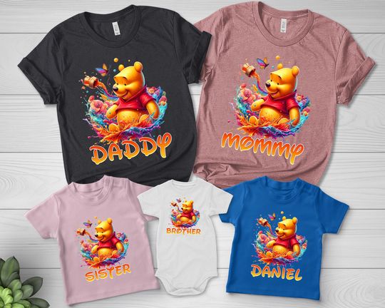 Personalized Winnie The Pooh And Friends Family Matching Birthday Shirt,Pooh Birthday Girl Boy Shirt,Pooh Family Birthday Party Shirt