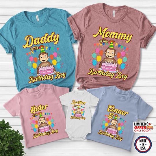 Curious George Birthday Shirt, Personalized Curious George Family Birthday Shirt, Cartoon Birthday Shirt, Family Matching Shirt