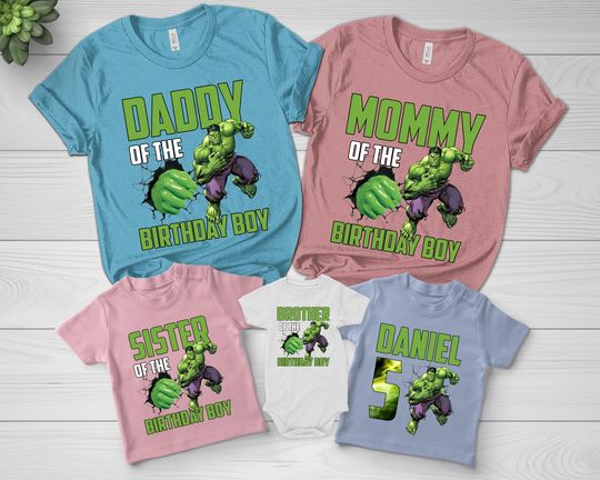 Custom Incredible Hulk Birthday Shirt, Incredible Hulk Family Birthday Shirt, Superhero Birthday Tee, Birthday Gifts For Kids Boys