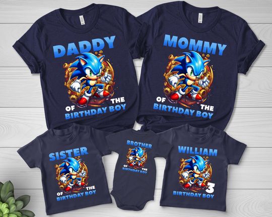 Custom Sonic Birthday Shirt, Sonic Family Shirt, Personalized Sonic The Hedgehog Birthday Shirt, Custom Birthday Boy Shirt