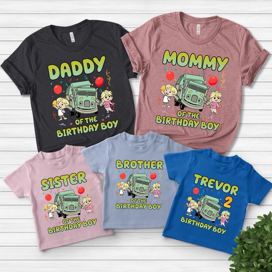 Personalized Trash Truck Birthday Shirt, Trash Truck Family Matching Shirt, Custom Trash Truck Bday Shirt