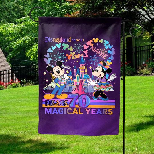 Discover Disneyland 70th Anniversary Garden Flag - Mickey & Minnie 70 Years of Magic