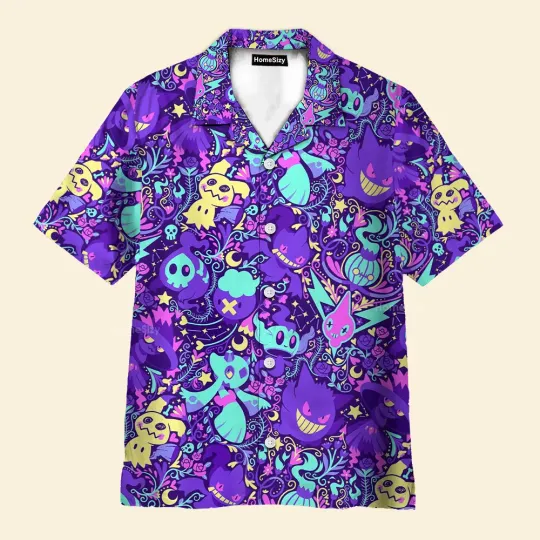 Gengar Mimikyu Ghost PKM Seamless Pattern   Hawaiian Shirt QT4111803