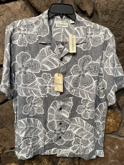 Caribbean Floral Print S/S Hawaiian Camp Shirt Sz M,L,XL Black NWT$69 S15WC354