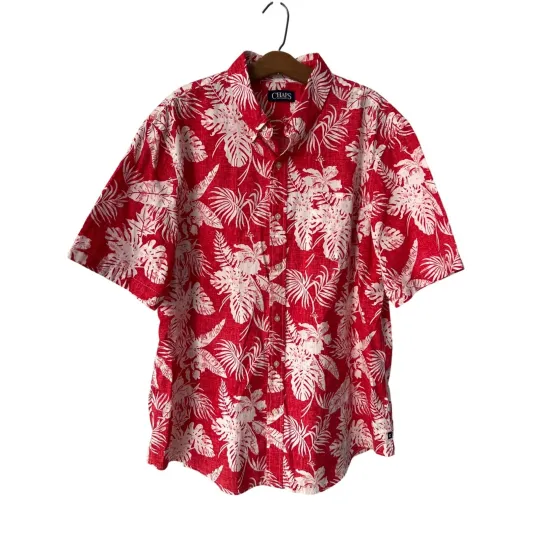 Chaps Tropical Hawaiian Shirt Men XL Floral Cotton Bohemian Beach Hippie Resort