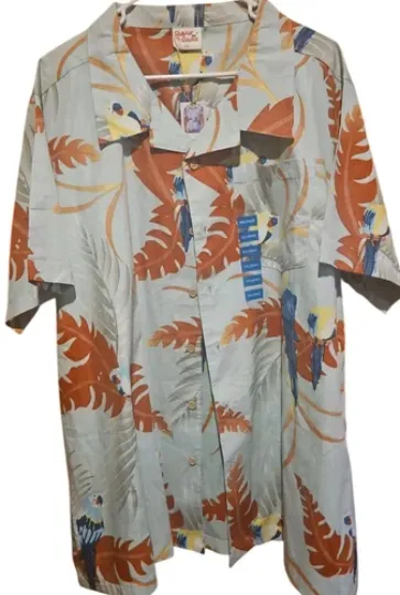 BareFoot In Paradise Hawaiian Shirt Mens 2XL XXL Blue Bird Parrot Button Cotton