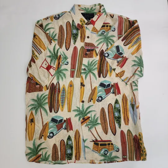 Silk Traders Hawaii By Sunrise Button up Shirt Size M Silk Surfing Beach wagon