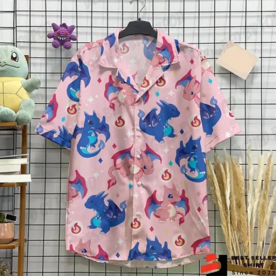 Mega Charizard PKM Hawaiian Shirt Charizard Anime Hawaiian Shirt PKM Fan