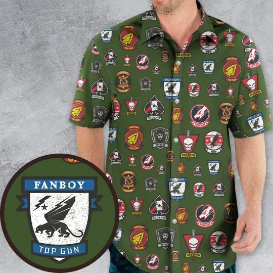 Top Gun Badgee Hawaiian Shirt, Summer Hawaiian Shirt, Unisex Adults, Size S-5XL