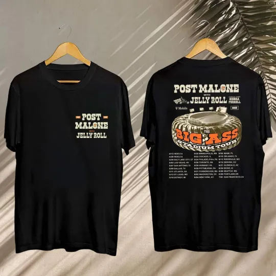 Discover Post Malone And Jelly Roll Jelly Posty Big Ass Stadium Tour 2025 Concert T-Shirt