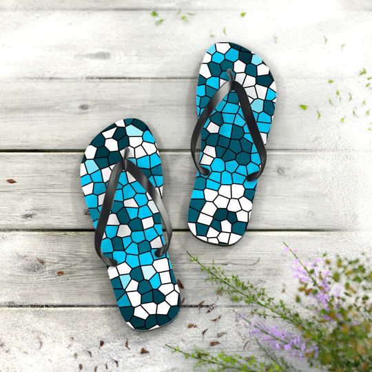 Blue Tiled Flip Flops