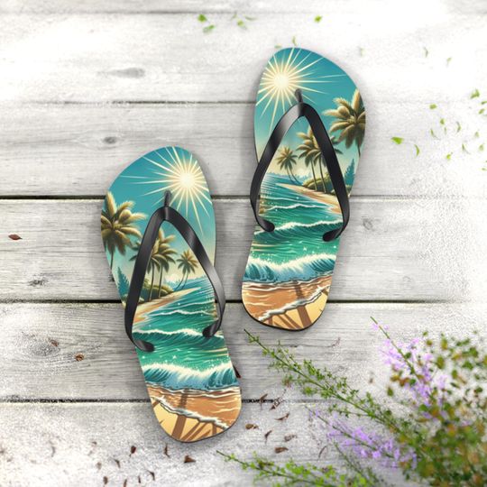 Summer Flip Flop Beach Wear, Summer Vacation Sandals, Beach Shoes, Poolside Footwear, Trendy Palm Tree Design for Family