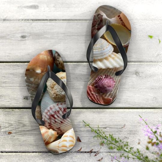 Discover Beach Flip Flop Seashell Beach Sandal Summer Shoe Seashell Design Flip Flop Coastal Vibe Flip Flop Vacation Tropical Getaway Beach Shoes