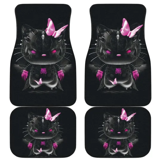 Cute Cat Black Angel Car Floor Mat Front with Back