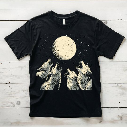 Howling Wolves Vintage 90s Graphic Shirt, Wolf Moon shirt, Wild Free, Loyal Wolf Retro Shirt, Grey Wolf Washed Tee, Wolf Gif, Mountain shirt