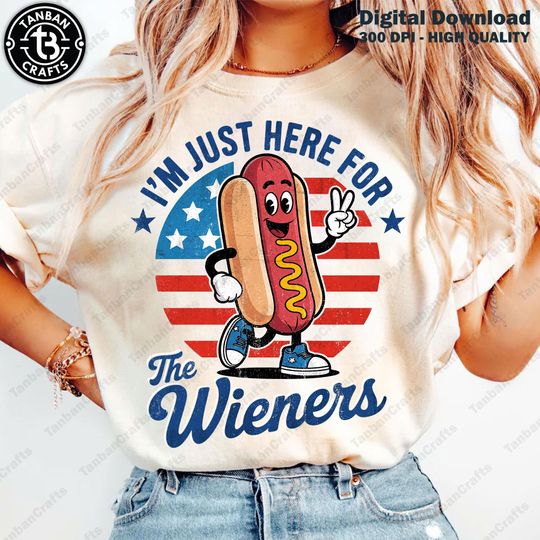 Discover Funny 4th Of July Just Here For The Wieners  , Funny USA Hot Dog  , Independence Day Shirt Design, Retro America Patriotic Weenies
