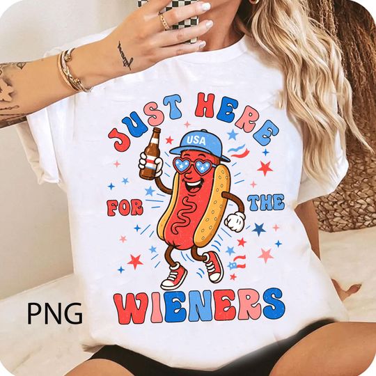 Funny 4th Of July Just Here For The Wieners  , Funny USA Hot Dog  , Independence Day  Design, Retro America Patriotic Weenies