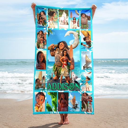 Personalized Native Princess Family Matching Beach Towels, Custom Name Animated Warrior Beach Towel, Magic Kingdom, Summer Vacation Gift