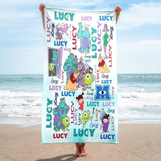 Personalized Watercolor Monsters Inc Towel, Funny Monsters Inc Beach Towel, Summer Vacation Gift, Magic Kingdom Gift, Mike and Sully Towel