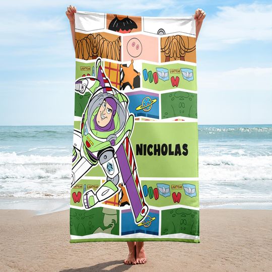 Personalized Disney Buzz Lightyear Towel, Custom Name Toy Story Towel, Magic Kingdom Toy Story Summer Vacation Pool Party Beach Towel