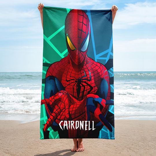 Personalize Disney Spiderman Superhero Character Beach Towels, Marvel Spiderman Hero Towel, Spiderman Summer Vacation Gift