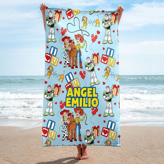Personalized Disney Toy Story Beach Towel,Woody Buzz Lightyear Towel, Magic World Summer Vacation Gift, Cartoon Toy Story Cruise Beach Towel