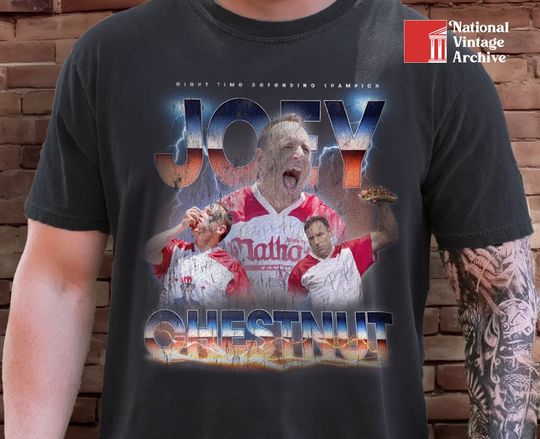Joey Chestnut Vintage Champion T-Shirt | 90s Retro Hot Dog Eating Legend Tee | Netflix Joey Chestnut vs Kobayashi Labor Day T-Shirt