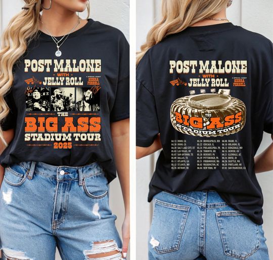 Post Malone Jelly Roll Tour Shirt, Big Ass Stadium Tour Tee, Country Concert T-Shirt, Posty Merch, Western Graphic Music Tee