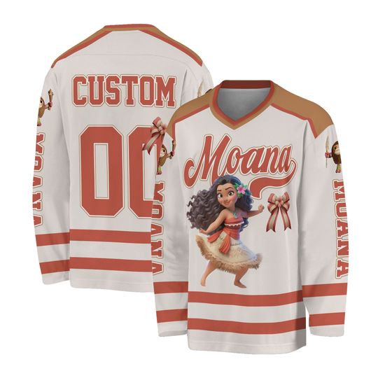Personalized Disney Moana Hockey Jersey, Custom Disney Moana Hockey Jersey, Disney Hockey Fan Lover Gift