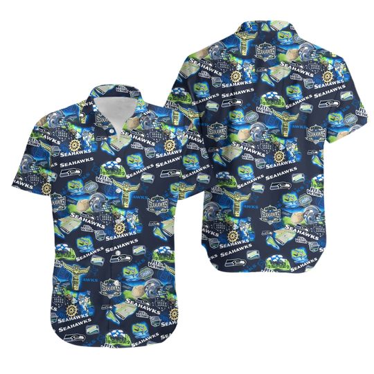 Vintage Seattle Seahawks football Rayon Shirt XLarge Seattle Seahawks All Over Printed Shirt Seahawks American Football Hawaiian Shirt Size XL