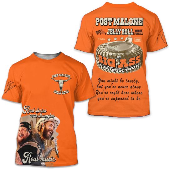 Post Malone With Jelly Roll The Big Ass Stadium Tour 2025 T-Shirt