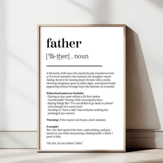 Father Definition Poster  Funny Typography Wall Art Print  Dad Gift for Fathers Day, Man Cave Decor, Minimalist Printed Quote Sign