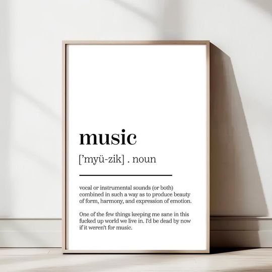 Music Definition Poster  Minimalist Typography Wall Art  Funny Quote Print for Music Lovers, Studio Decor, or Gift for Musicians