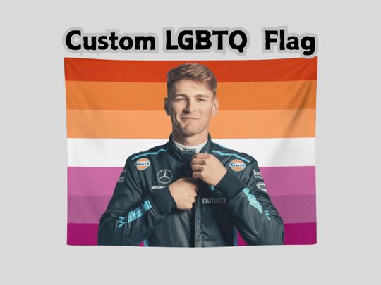 Customized Lesbian Flag Tapestry  Add Your Photo & Text | Lesbian Couple Gift | Pride Wall Hanging | Lesbian Home Decor | Sunset Flag Art