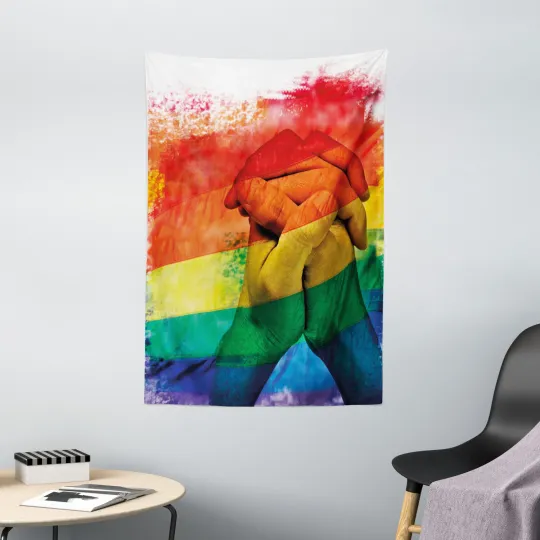 Pride Tapestry Gay Couple Holding Hands Print Wall Hanging Decor