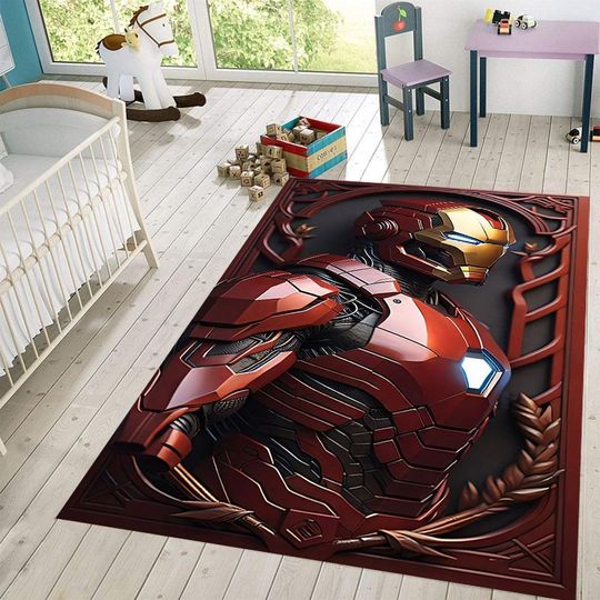 Superhero Rug, 3D Iron Man, Iron Man Rug, Fantastic Rug, Movie Rug, Kids Room Rug, Boys Room Rug, Birthday Gift, Strong Man Rug,Gift For Him