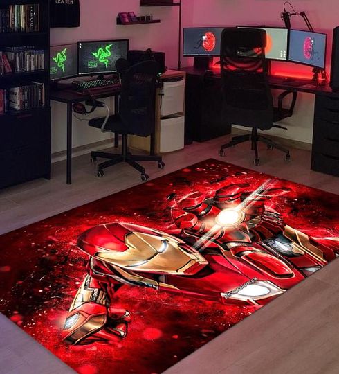 Iron, Man, Super Hero Rug, Iron Man Rug, Marvel Rug, Black Rug, Colorful Rug, Boys Room Rug, Girls Room Rug, Gift For Birthday, Modern Rug