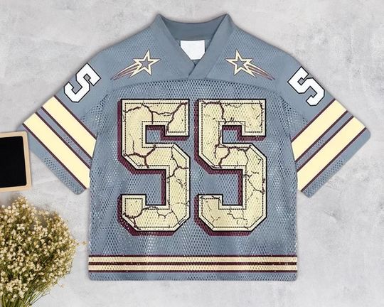 Custom Name - Number Blue Natural Mesh Baseball Jersey, Concert Jersey, Custom Text Baseball Jersey, Streetwear Squad, Y2K Boxy Jersey