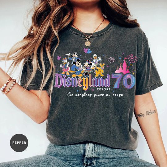 Discover Comfort Colors Disneyland 70th Anniversary Shirt, Mickey Minnie 70 Years Of Magic Shirt, Happiest Place On Earth Shirt,Family Vacation Trip