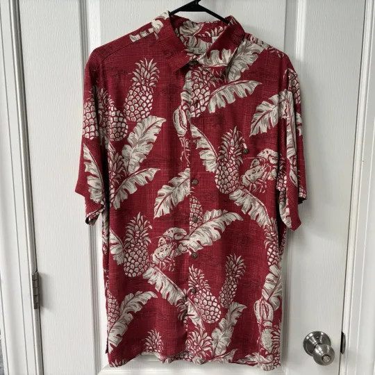 Vintage Batik Bay Hawaiian Shirt Mens Large 100% Rayon Pineapple Beach Vacation