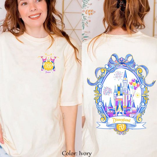 Two Sided Disneyland 70th Anniversary Shirt, Sleeping Beauty Castle Watercolor Tee, Magic Kingdom Family Trip Matching 2025