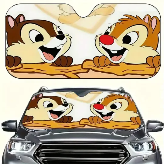 Cute Chip And Dale Squirrel Couple Chipmunks Car Sun Shade