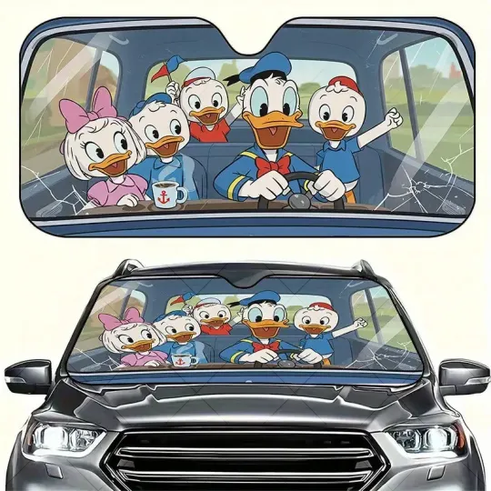 Donald Daisy Duck And Little Kids Family Trip Car Sun Shade
