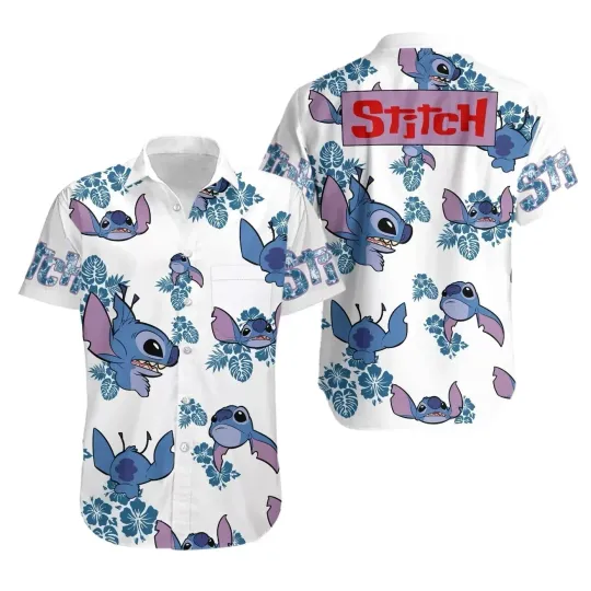 Stitch Hawaiian Shirt Button Down Unisex Adults Outfit Full Size S-5XL
