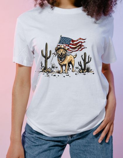 Golden Retriever 4th of July Shirt - Patriotic American Flag Dog Lover Tee, Western Independence Day T-shirt for Men & Women