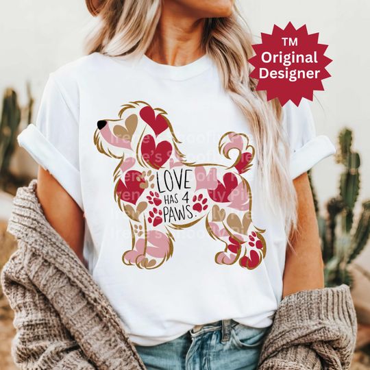 Cavapoo Clipart, Boho Floral Dog Breed  , Dog Mom  , Dog Lover  , My Dog is My Valentine T-shirt  Cavapoo