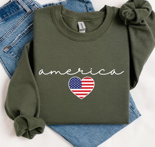 America Heart Flag Sweatshirt, Crewneck Sweatshirt, Independence Day Shirt, Memorial Day Sweater, American Pride, Comfy Patriotic Sweatshirt
